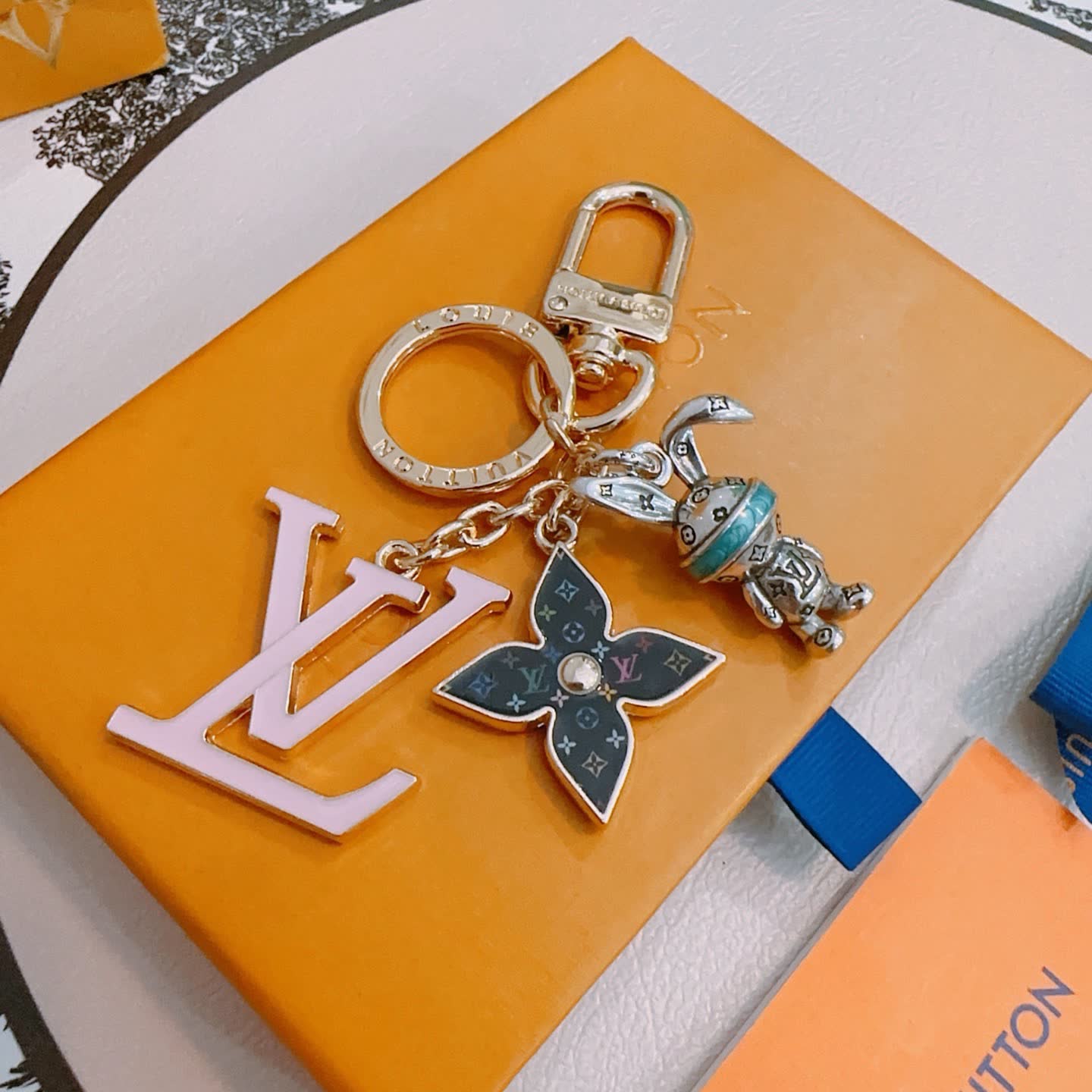 Louis Vuitton Monogram Keychain with LV Logo and Mice Charm